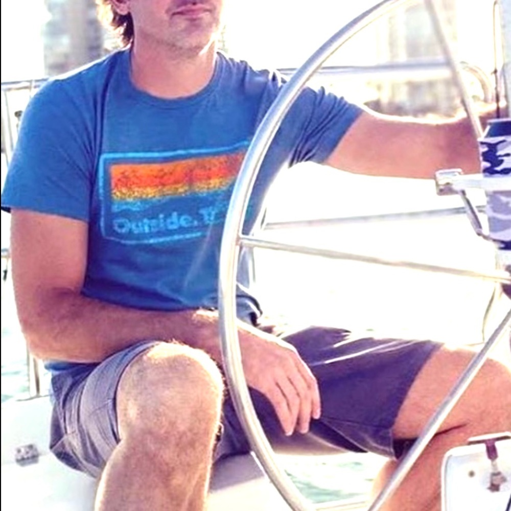 OUTSIDE TEXAS Blue Adventure Short Men Sleeves M